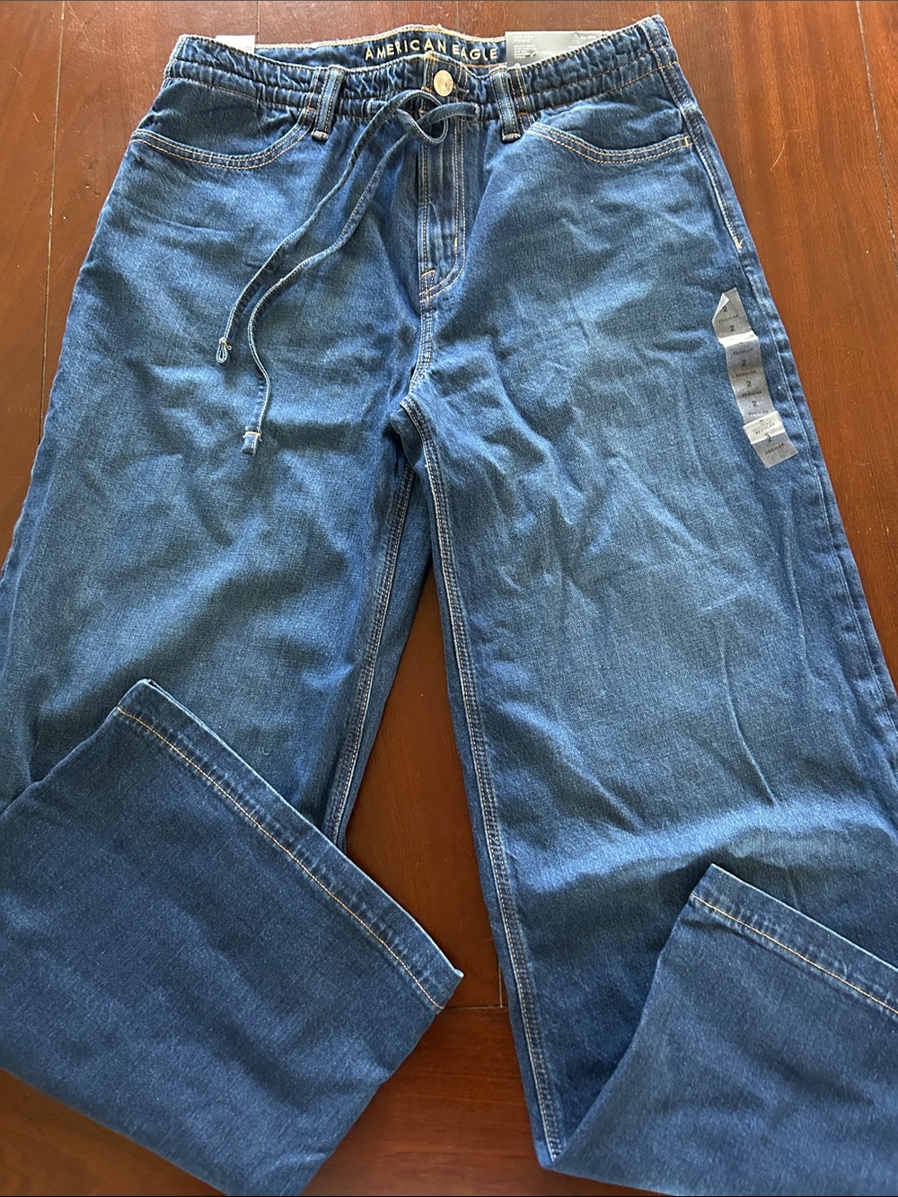 American Eagle Outfitters Relaxed Drawstring Jeans in Denim Blue